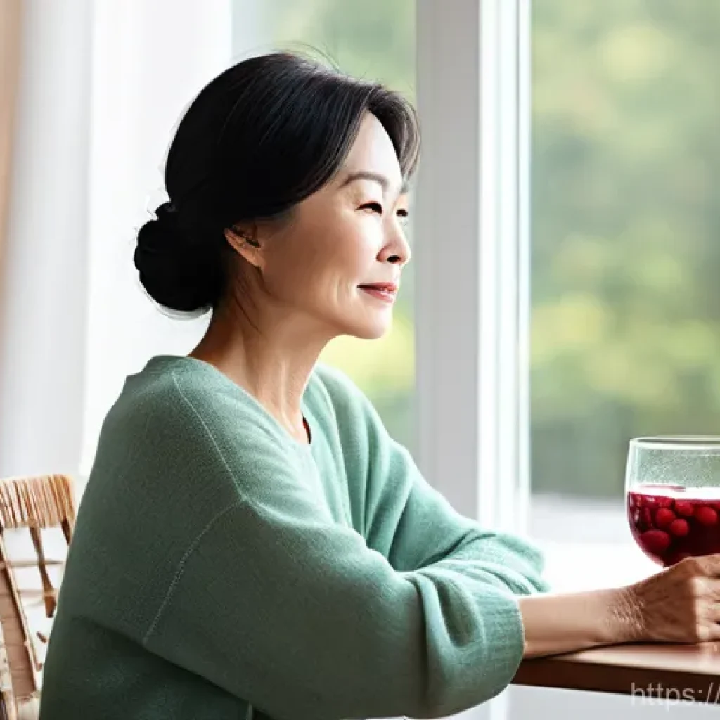 여성 요로감염을 예방하는 좋은 음식 - **Prompt: Serene Cranberry Ritual for Inner Wellness**
    A serene, middle-aged Japanese woman in c...