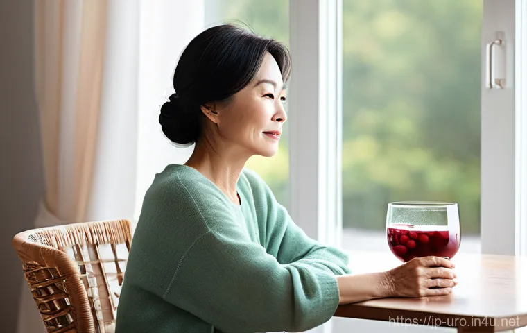 여성 요로감염을 예방하는 좋은 음식 - **Prompt: Serene Cranberry Ritual for Inner Wellness**
    A serene, middle-aged Japanese woman in c...
