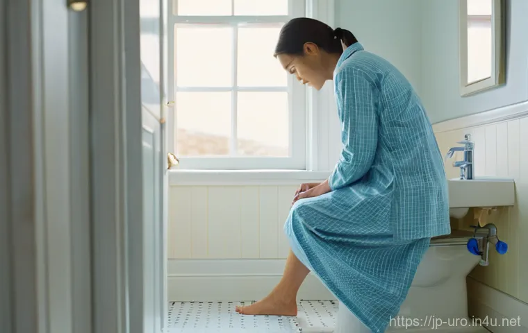 소변색으로 알 수 있는 건강 상태 - **"Morning Wellness Check"**: A young woman, dressed in comfortable, modest pajamas, stands in a bri...