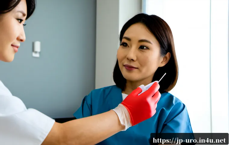 전립선암 조기 진단을 위한 PSA 검사 - Photorealistic Japanese male patient in his early 60s receiving a routine blood draw for a prostate ...